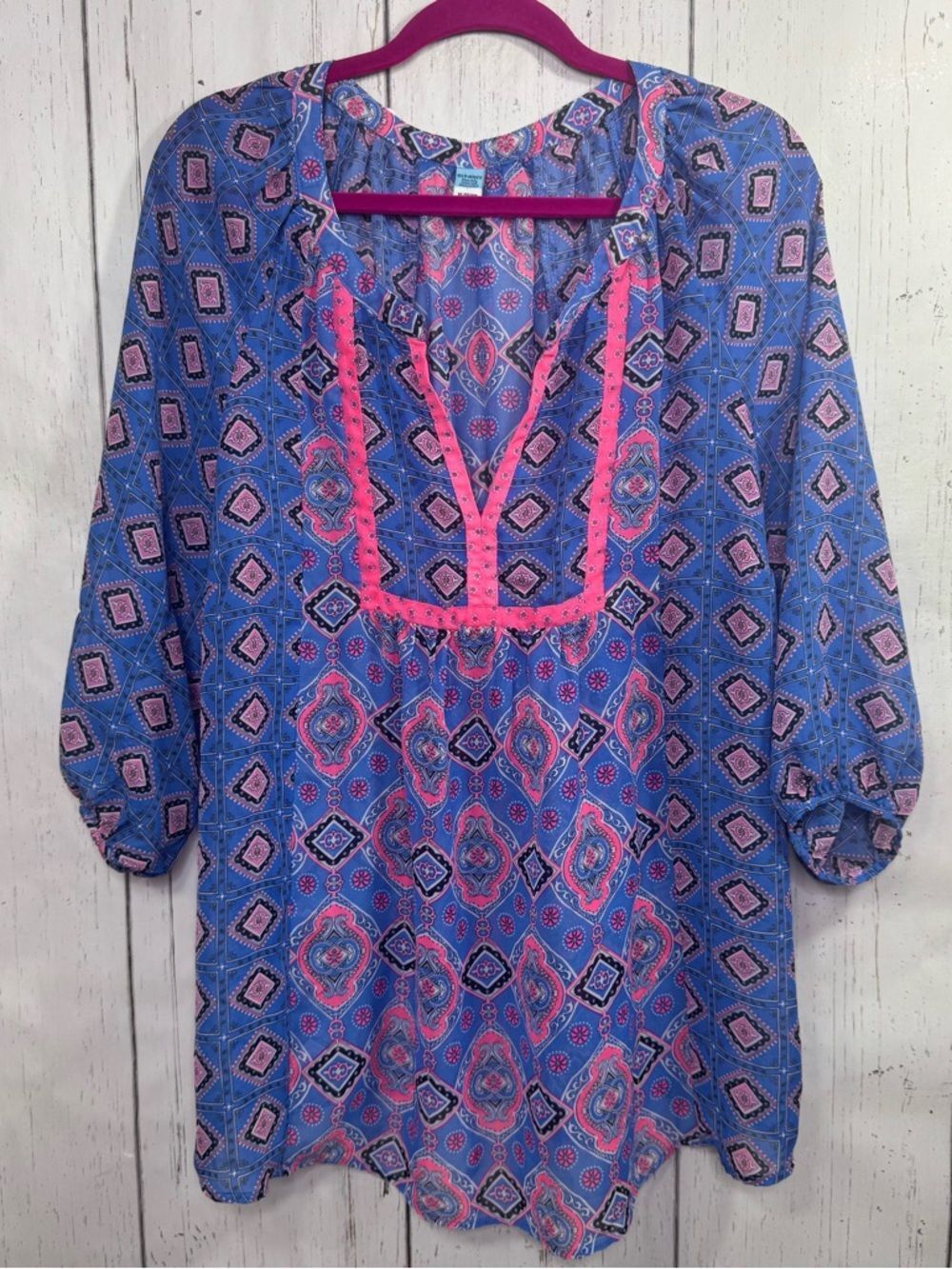 Old Navy Maternity Blue Pink Boho Tunic Blouse XL Paisley Festival Cottagecore